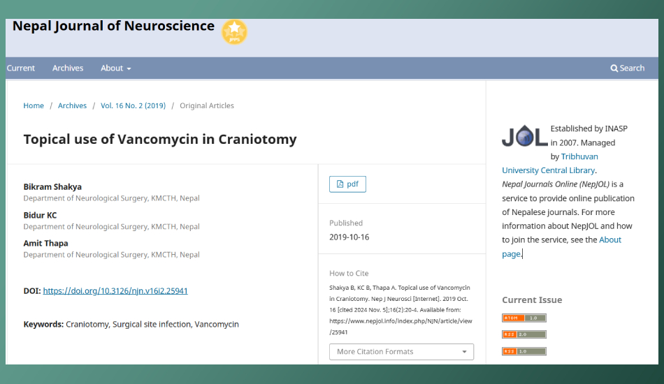 Topical use of Vancomycin in Craniotomy.